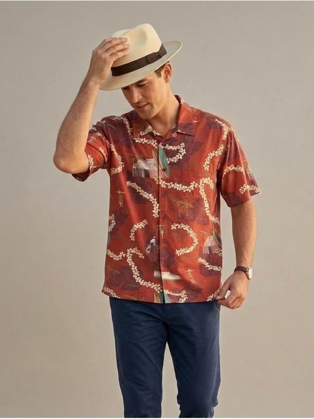 Quiksilver x Duke Kahanamoku Rust Hawaiian Short-Sleeve Button-Up Shirt